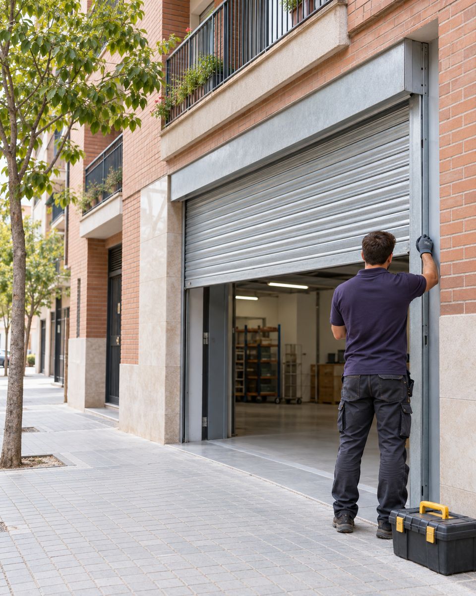 Revisión de la guía de un cierre metálico en un comercio de Mollet del Vallès